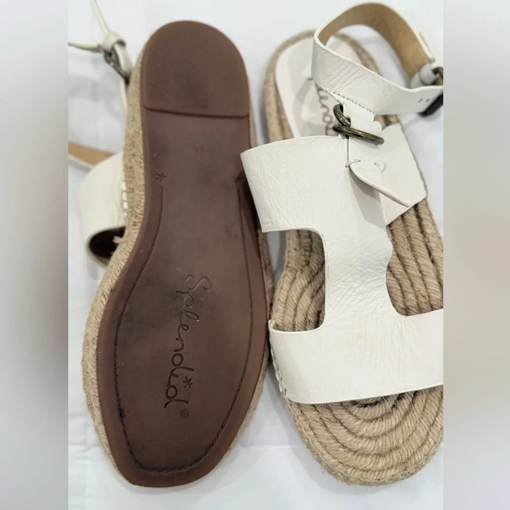 Splendid White Leather Espadrille H-Strap Sandals Ankle Strap Women‎ 8.5
